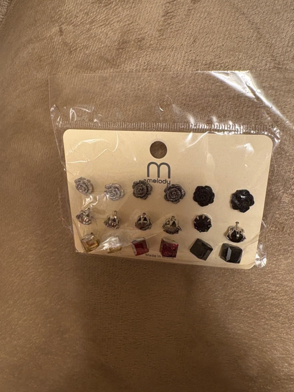 Melody Floral and Gemstone Earring Set - Silver, Black, Gold, Red